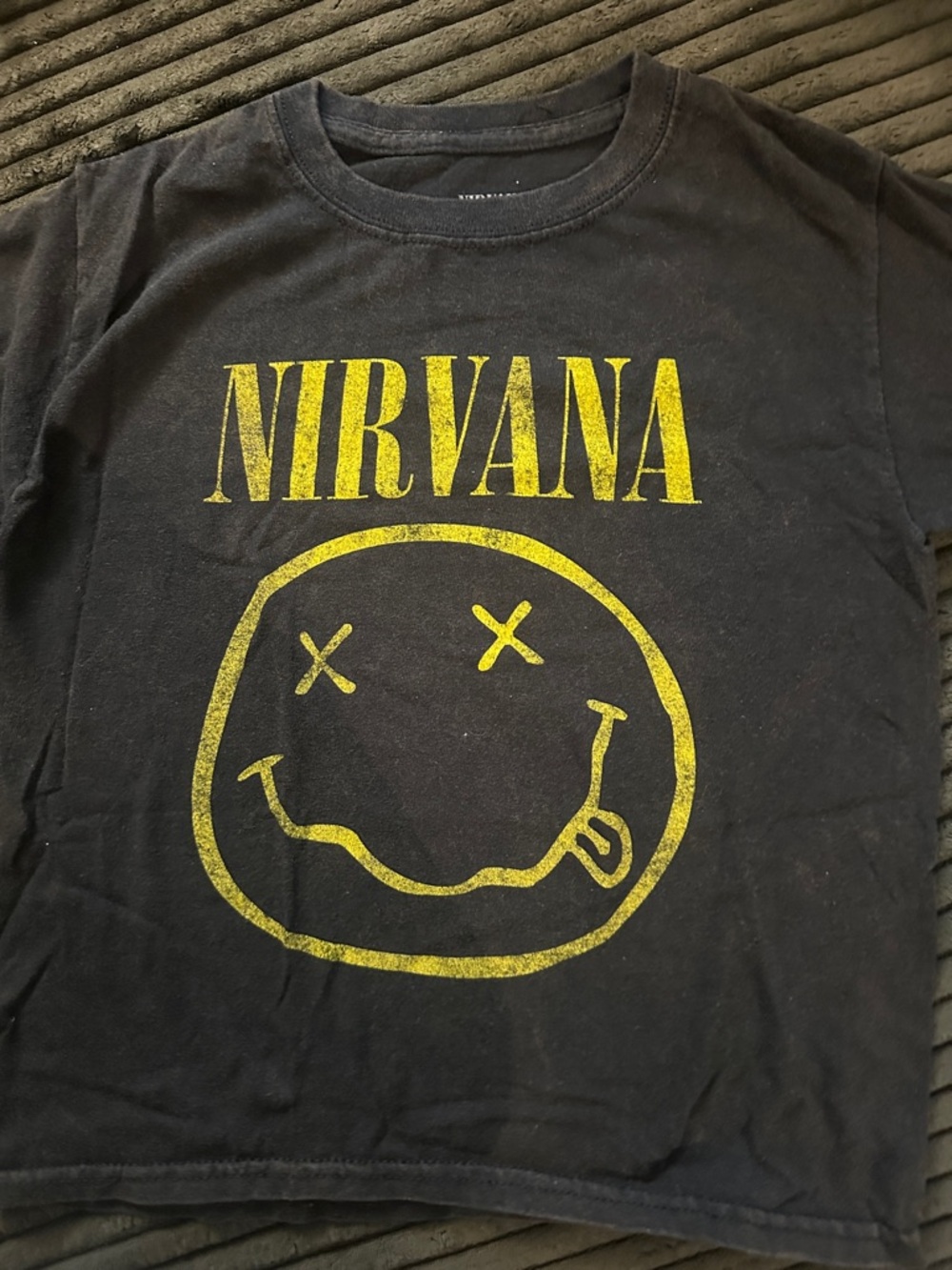 NIRVANA Black Kids Tee with Yellow Smiley Logo kids size 6